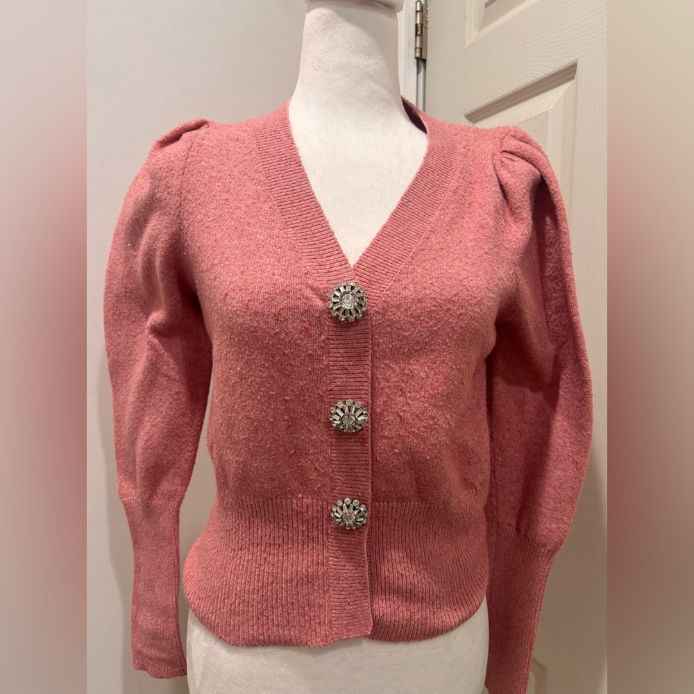 Express Pink Puff Sleeve Cardigan